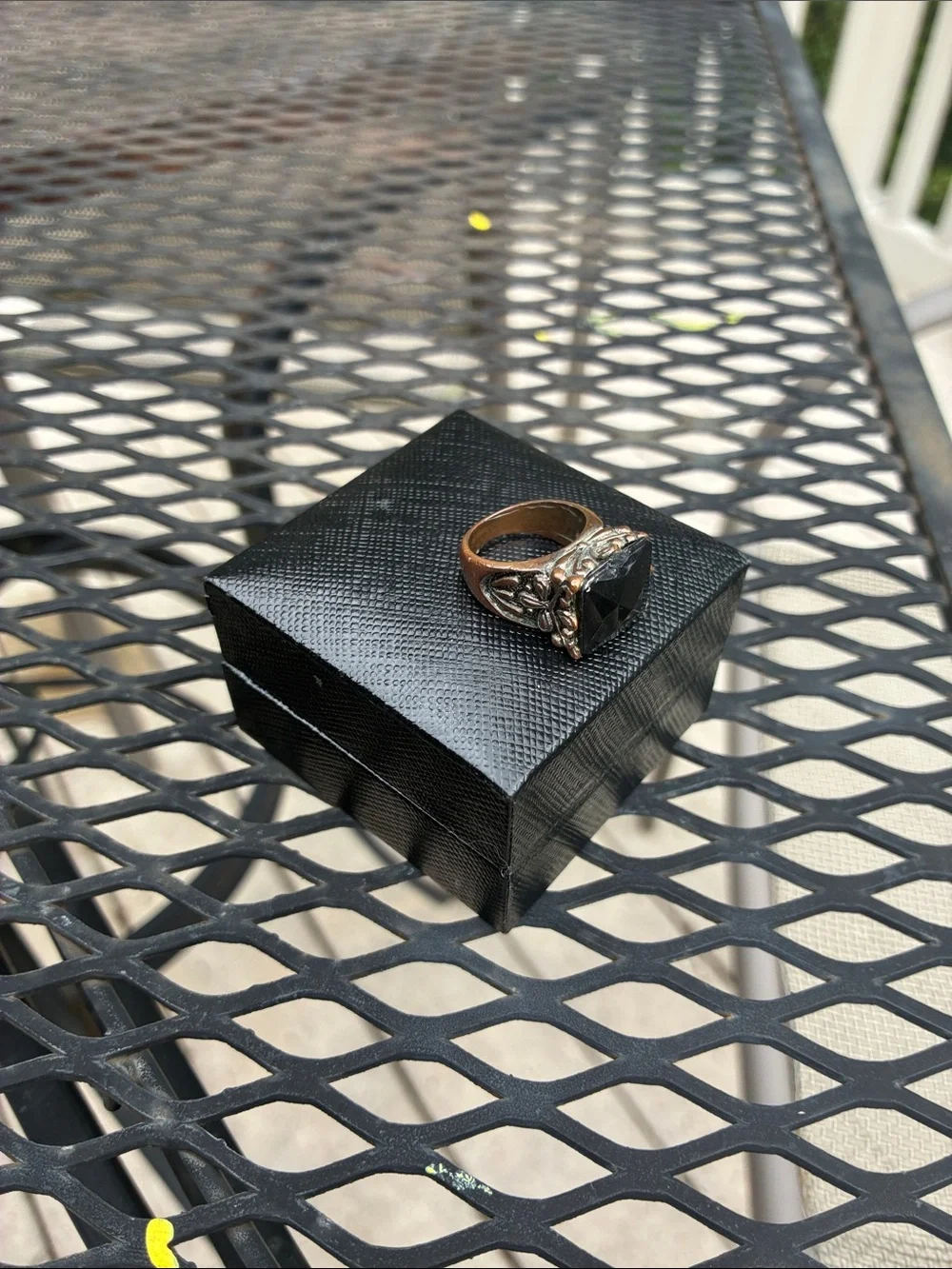 Men's Black Stone Signet Ring with Ornate Band